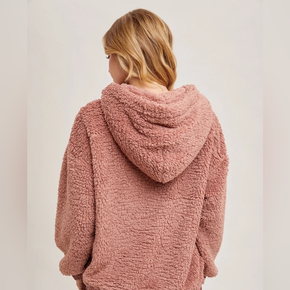 Forever 21 Hooded Zip Up Sherpa Jacket in Dusty Rose